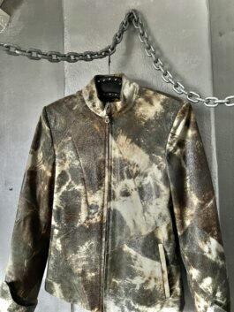 Vintage real leather racing jacket animal print brown beige