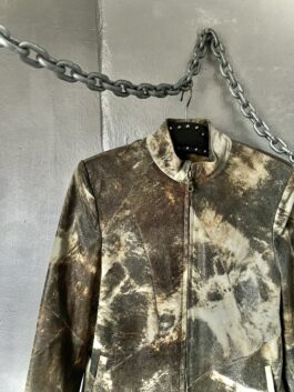 Vintage real leather racing jacket animal print brown beige