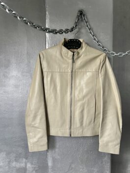 Vintage real leather racing jacket creme