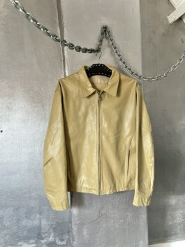 Vintage oversized real leather racing jacket butter yellow