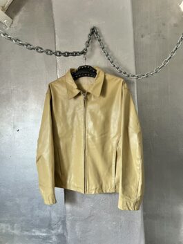 Vintage oversized real leather racing jacket butter yellow