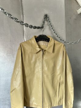 Vintage oversized real leather racing jacket butter yellow