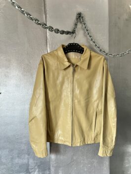 Vintage oversized real leather racing jacket butter yellow