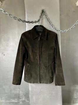 Vintage real leather suede racing jacket dark brown