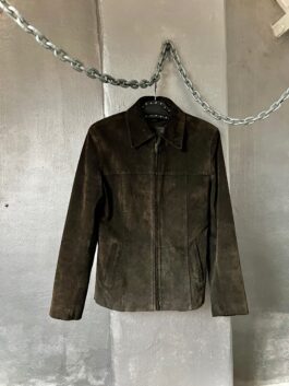 Vintage real leather suede racing jacket dark brown