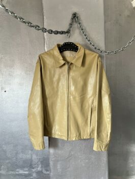 Vintage oversized real leather racing jacket butter yellow