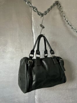 Vintage real leather handbag with silver hardware black