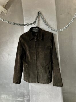 Vintage real leather suede racing jacket dark brown