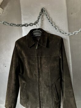 Vintage real leather suede racing jacket dark brown