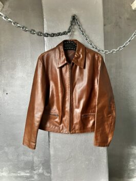 Vintage oversized real leather racing jacket brown