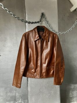 Vintage oversized real leather racing jacket brown