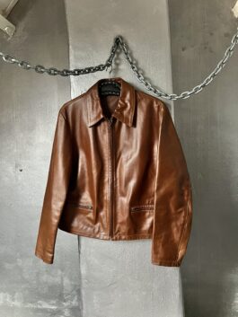 Vintage oversized real leather racing jacket brown