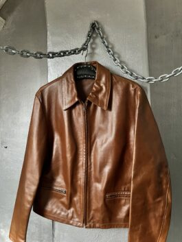 Vintage oversized real leather racing jacket brown