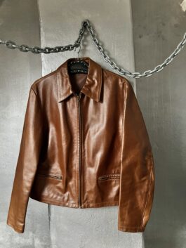 Vintage oversized real leather racing jacket brown