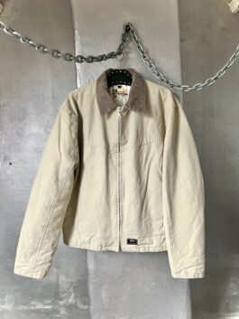 Vintage oversized padded workwear jacket with ribbed collar beige