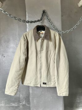 Vintage oversized padded workwear jacket with ribbed collar beige