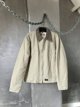 Vintage oversized padded workwear jacket with ribbed collar beige