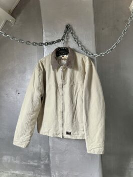 Vintage oversized padded workwear jacket with ribbed collar beige