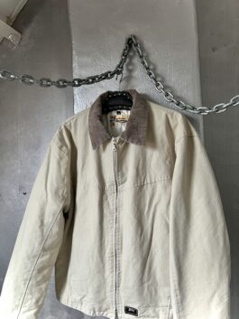 Vintage oversized padded workwear jacket with ribbed collar beige