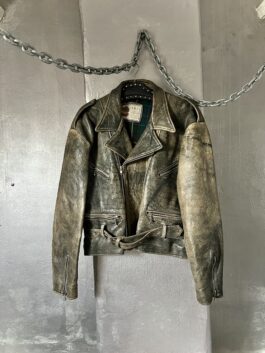 Vintage oversized real leather biker jacket washed brown