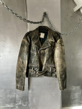 Vintage oversized real leather biker jacket washed brown