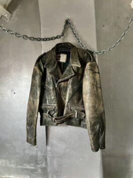 Vintage oversized real leather biker jacket washed brown