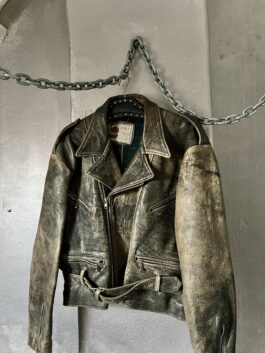 Vintage oversized real leather biker jacket washed brown