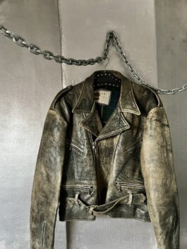 Vintage oversized real leather biker jacket washed brown