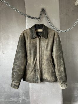 Vintage oversized real leather racing jacket washed brown