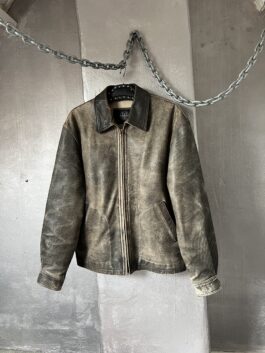 Vintage oversized real leather racing jacket washed brown