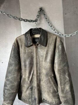 Vintage oversized real leather racing jacket washed brown