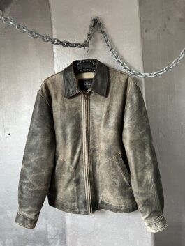 Vintage oversized real leather racing jacket washed brown