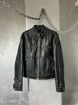 Vintage real leather motorcross racing jacket washed black