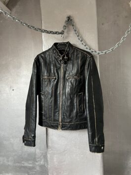 Vintage real leather motorcross racing jacket washed black