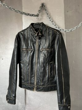 Vintage real leather motorcross racing jacket washed black