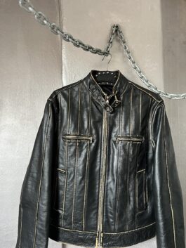 Vintage real leather motorcross racing jacket washed black