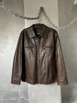 Vintage oversized real leather racing jacket chocolate brown