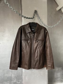 Vintage oversized real leather racing jacket chocolate brown