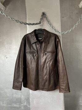 Vintage oversized real leather racing jacket chocolate brown