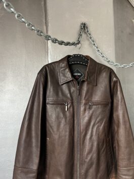 Vintage oversized real leather racing jacket chocolate brown