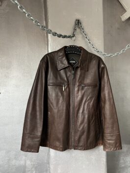 Vintage oversized real leather racing jacket chocolate brown