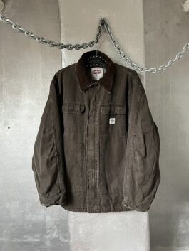 Vintage oversized lined workwear jacket with ribbed collar brown