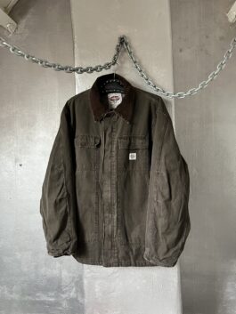 Vintage oversized lined workwear jacket with ribbed collar brown