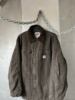 Vintage oversized lined workwear jacket with ribbed collar brown