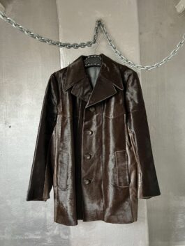 Vintage real leather blazer jacket with cowhide brown