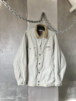 Vintage oversized lined workwear jacket with beige collar creme