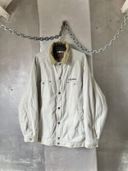 Vintage oversized lined workwear jacket with beige collar creme