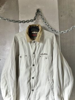 Vintage oversized lined workwear jacket with beige collar creme