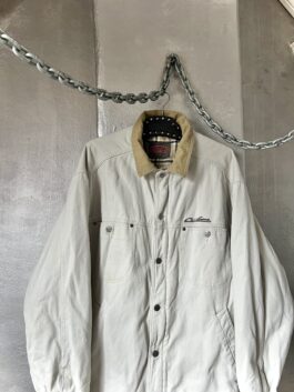 Vintage oversized lined workwear jacket with beige collar creme