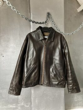 Vintage oversized real leather racing jacket brown